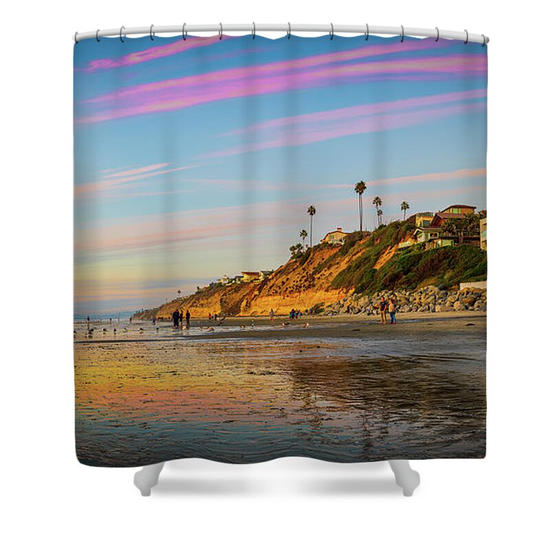 Beach Shower Curtain featuring the photograph Low Tide Colors at Moonlight Beach by David Levin