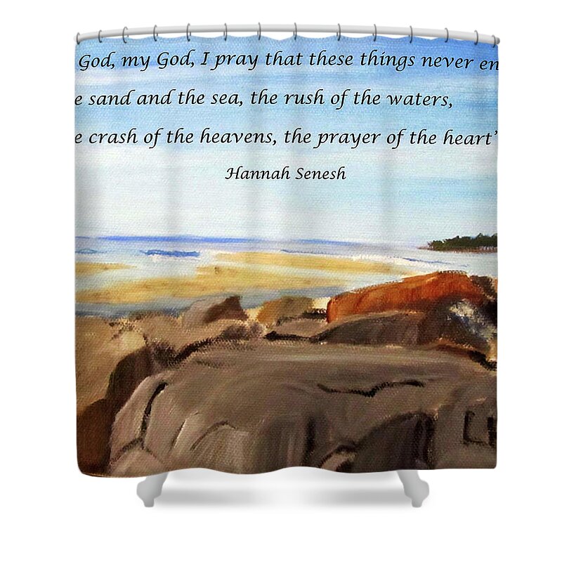 Poem Shower Curtain featuring the painting Low Tide with verse by Linda Feinberg