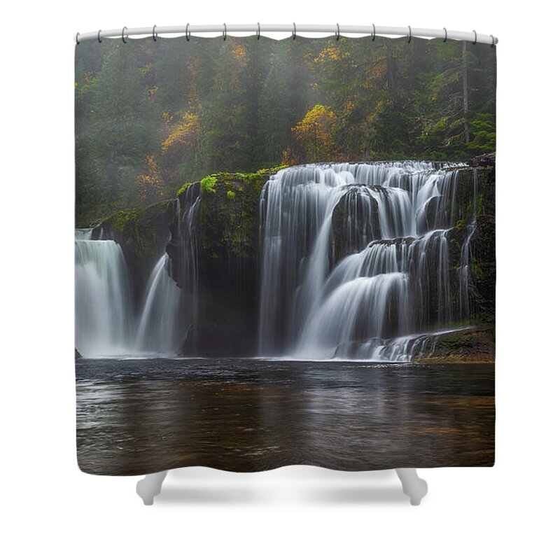 Waterfall Shower Curtain featuring the photograph Lower Lewis Falls Fog by Darren White