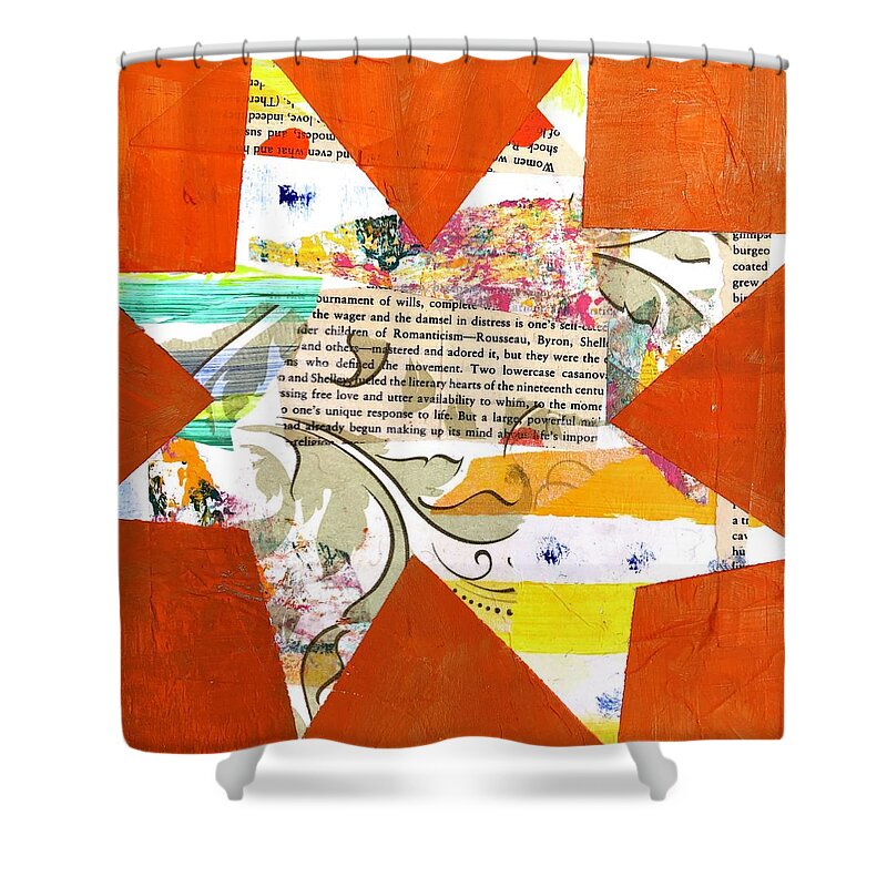 Orange Shower Curtain featuring the painting Lowercase Damsel In Distress by Cyndie Katz