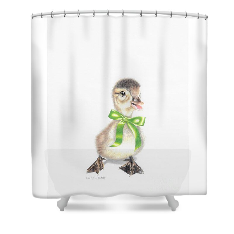 Duckling Shower Curtain featuring the drawing Lucky Ducky by Karrie J Butler