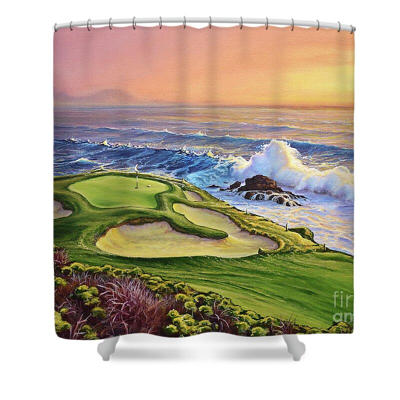 Golf Shower Curtain featuring the painting Lucky Number 7 by Joe Mandrick