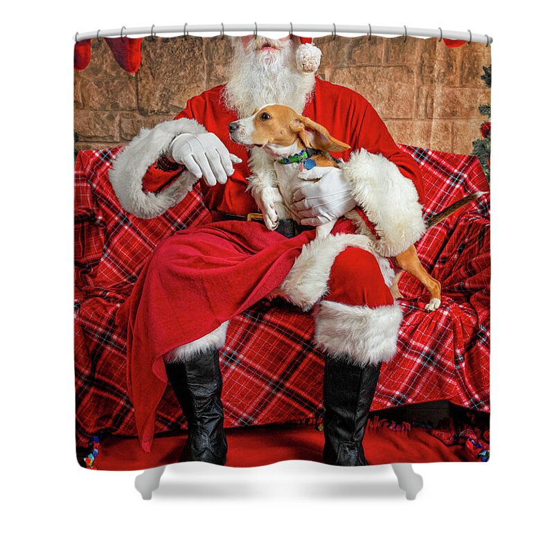 Lucy Shower Curtain featuring the photograph Lucy with Santa 1 by Christopher Holmes