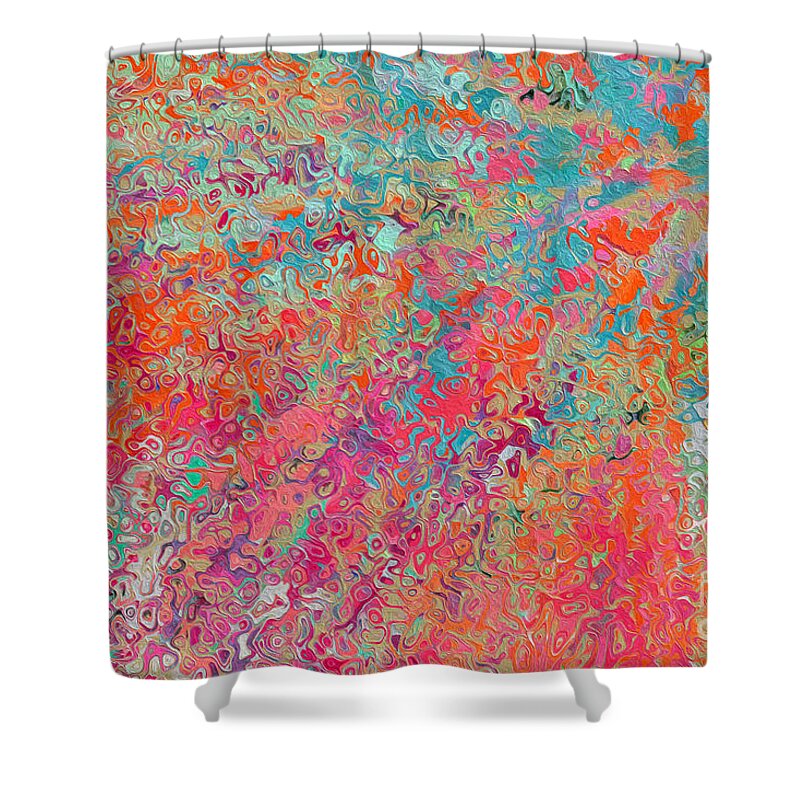 Red Shower Curtain featuring the painting Luke 21 28. Redemption Draws Near. Bible Verse Christian Inspiration Scripture Wall Art by Mark Lawrence
