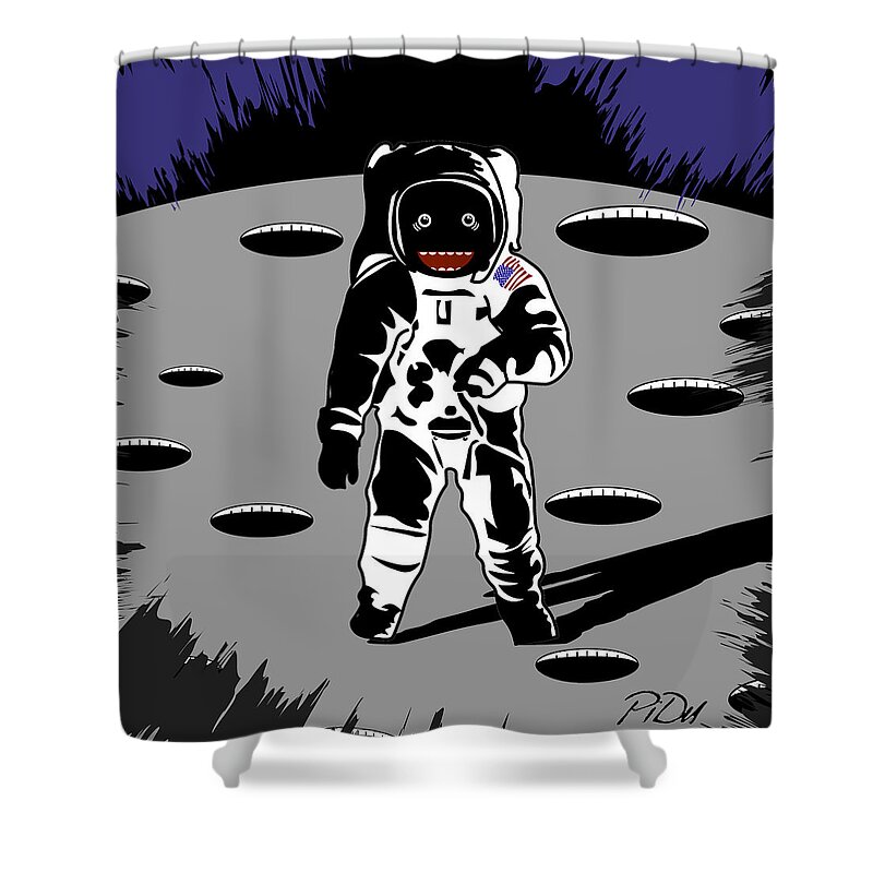 Red Shower Curtain featuring the digital art Lunar Astronaut by Piotr Dulski