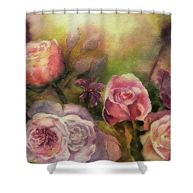  Shower Curtain featuring the painting Lydias Roses by Tara Moorman