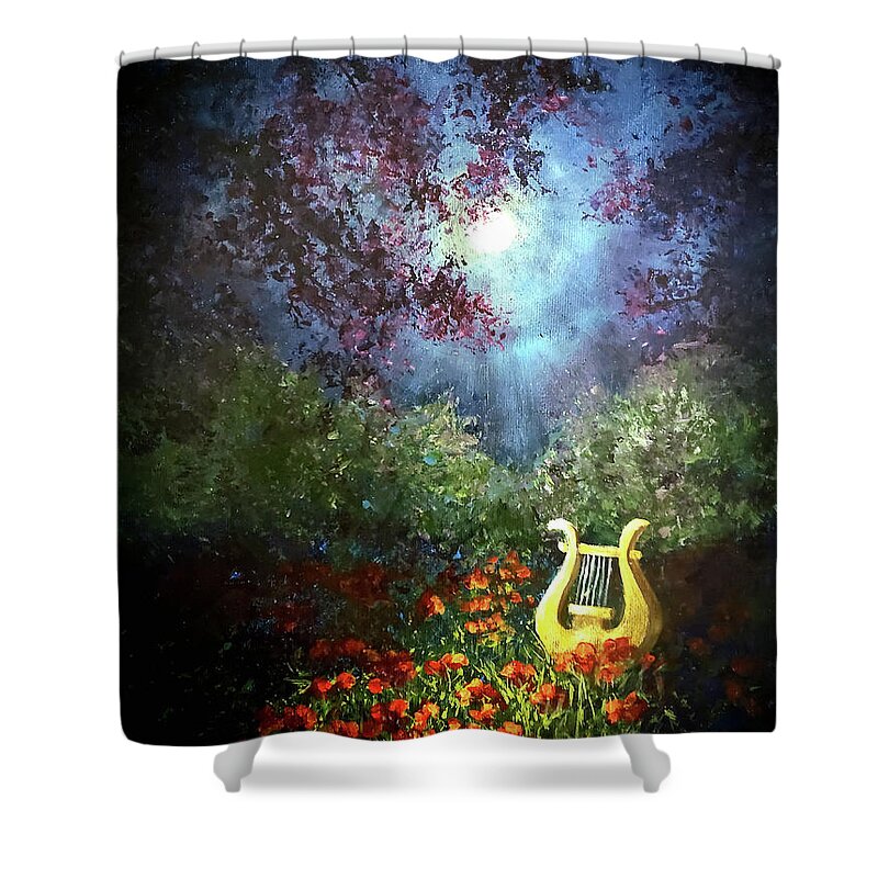 Moon Shower Curtain featuring the painting Lyre in Moonlight by Zan Savage