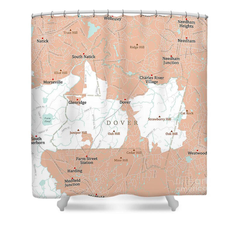 Massachusetts Shower Curtain featuring the digital art MA Norfolk Dover Vector Road Map by Frank Ramspott