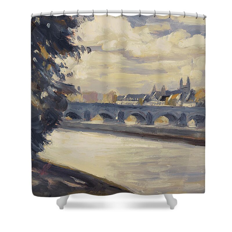 Maastricht Shower Curtain featuring the painting Maastricht seen from Wyck by Nop Briex