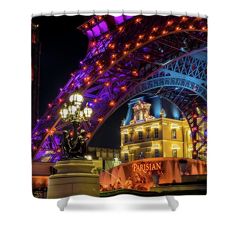 Hotel Shower Curtain featuring the photograph Macau at Night by Arj Munoz