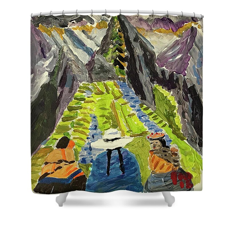  Shower Curtain featuring the painting Machu Pichu journey by John Macarthur