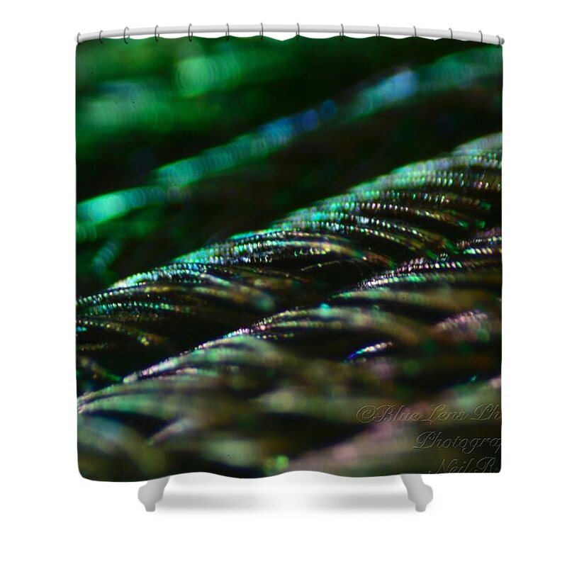Macro Shower Curtain featuring the photograph Macro Peacock Feather by Neil R Finlay