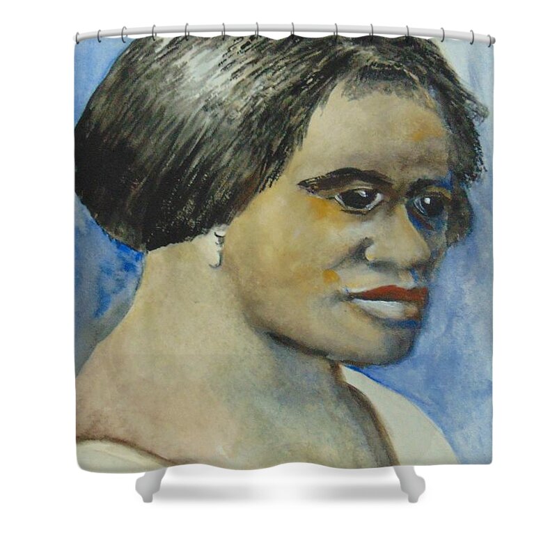 Beauty Products Shower Curtain featuring the painting Madam CJ Walker by Saundra Johnson