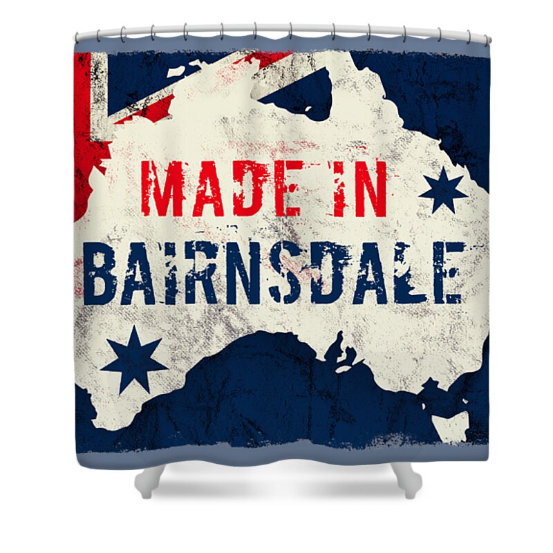 Bairnsdale Shower Curtain featuring the digital art Made in Bairnsdale, Australia by TintoDesigns