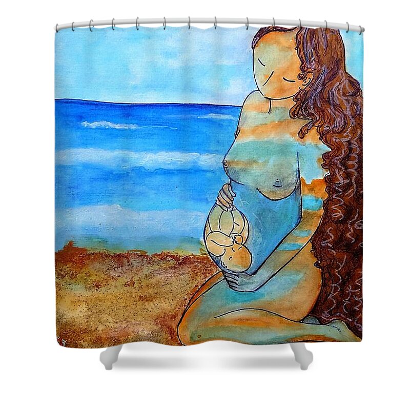 Pregnancy Art Shower Curtain featuring the painting Made of Water by Gioia Albano