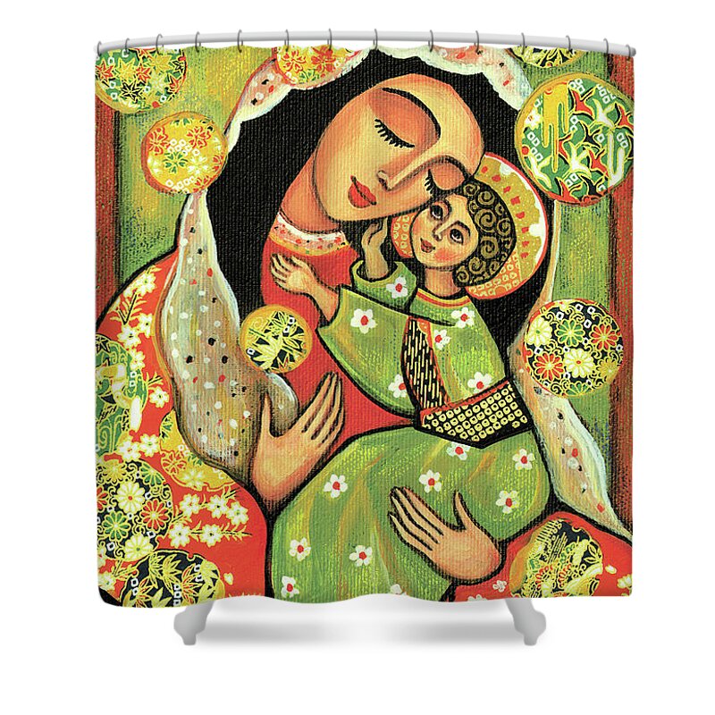 Mother And Child Shower Curtain featuring the painting Madonna and Child by Eva Campbell