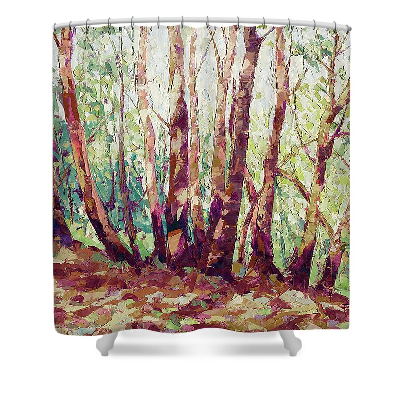 Madrone Shower Curtain featuring the painting Madrone Grove by PJ Kirk