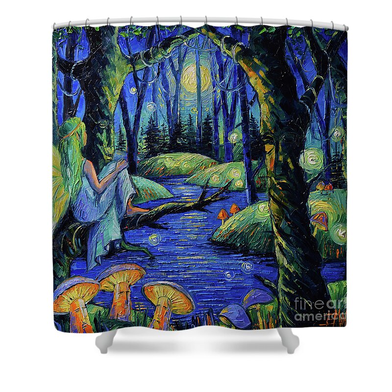 Magical Forest Shower Curtain featuring the painting MAGICAL FOREST commissioned palette knife oil painting Mona Edulesco by Mona Edulesco