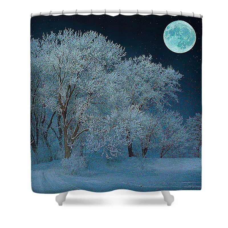 Winter Night Shower Curtain featuring the mixed media Magical Winter Night by Alex Mir