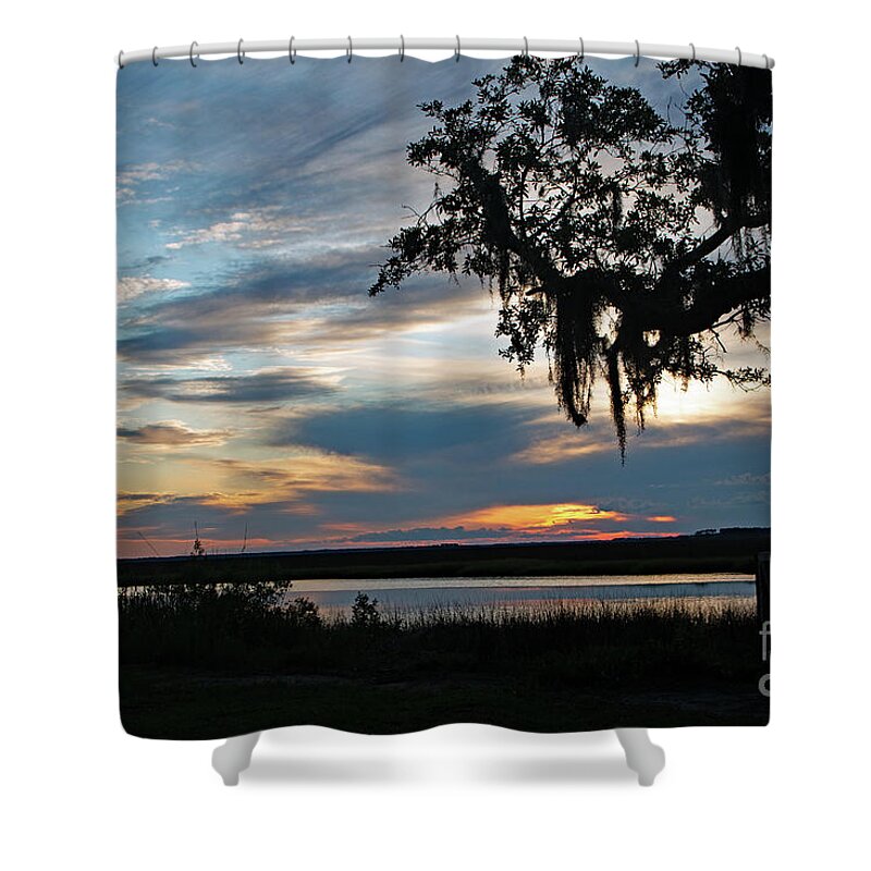 Sunset Shower Curtain featuring the photograph Magnificent Marsh Sunset by Mary Haber
