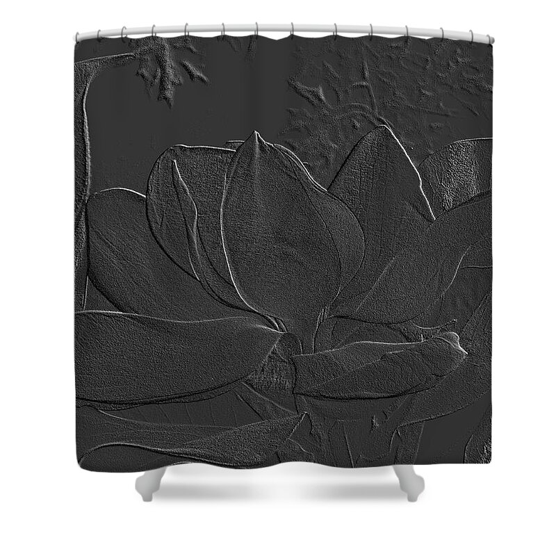 Flower Shower Curtain featuring the photograph Magnolia Closeup Embossed Grayscale by Mike McBrayer