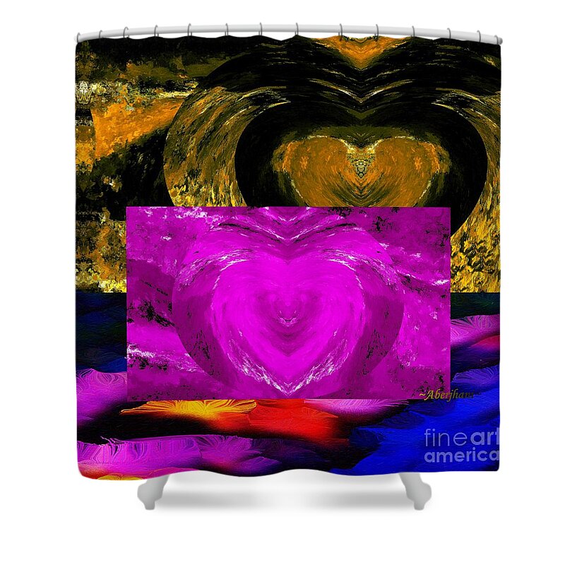 Pantone Color Of The Year 2023 Shower Curtain featuring the digital art Majestic Magenta with Heart of Gold by Aberjhani