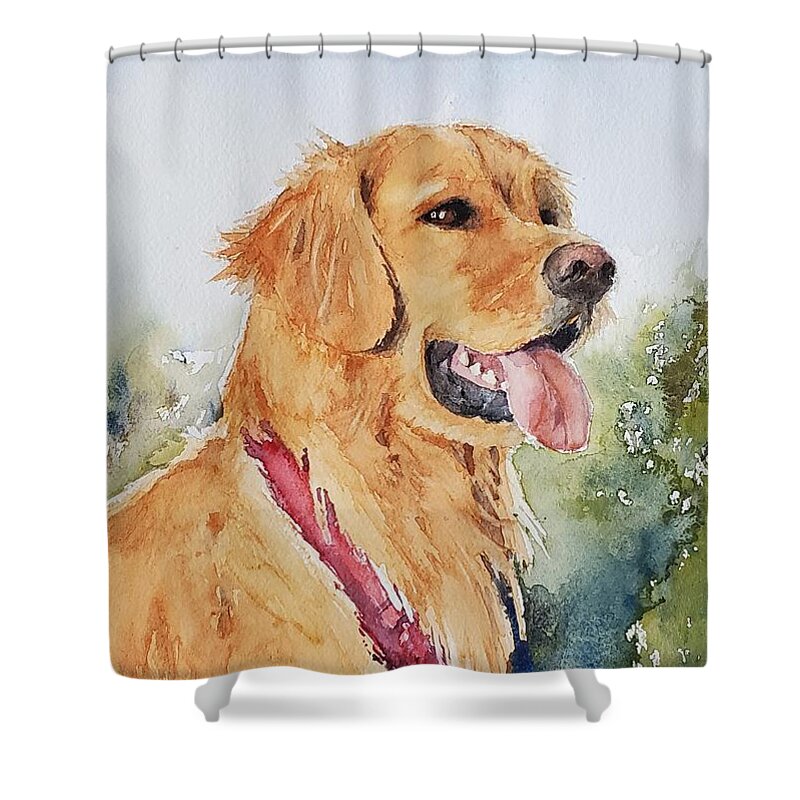 Golden Retriever Shower Curtain featuring the painting Majestic Retriever by Sheila Romard