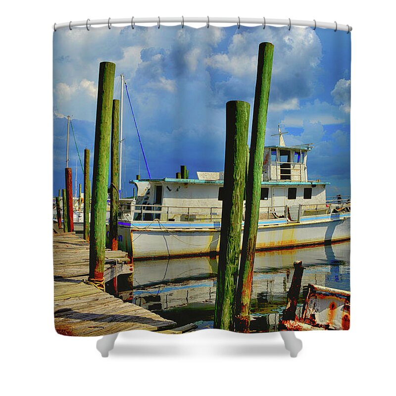 Fishing Boat Shower Curtain featuring the photograph Making A Living by Alison Belsan Horton