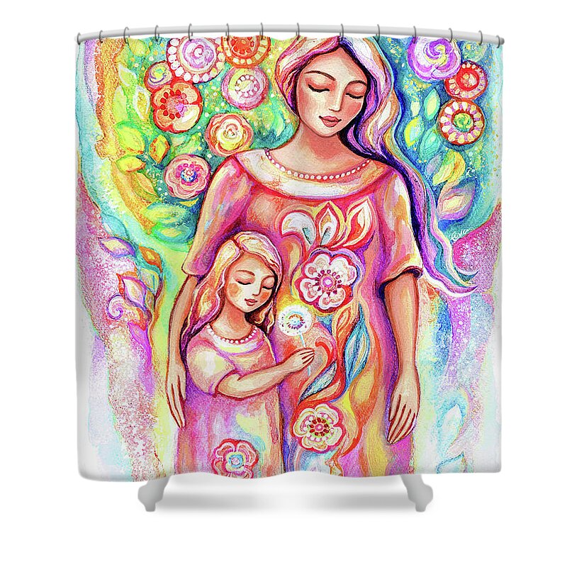 Mother And Daughter Shower Curtain featuring the painting Making a Wish by Eva Campbell