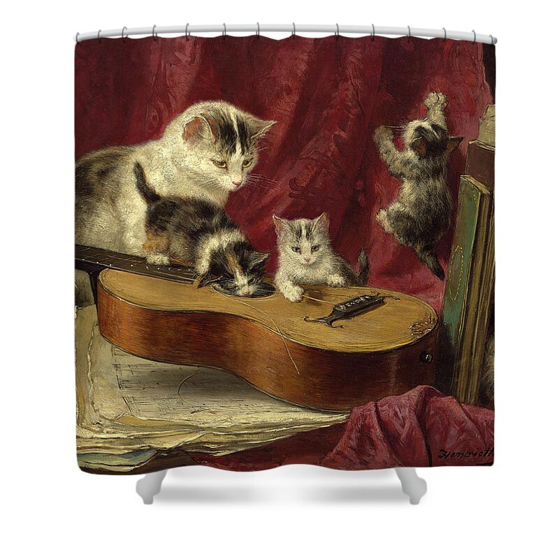 Henriette Ronner-knip Shower Curtain featuring the painting Making music by Henriette Ronner-Knip