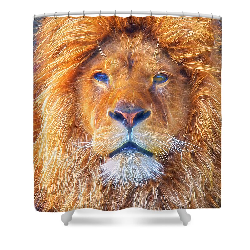 Male Lion Shower Curtain featuring the digital art Male Lion portrait Digital Art by Gareth Parkes