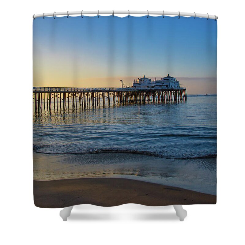 Malibu Pier Shower Curtain featuring the photograph Malibu Pier at Sunrise by Matthew DeGrushe