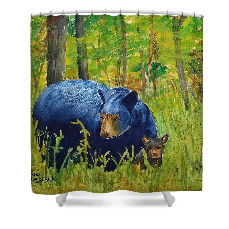 Bears Shower Curtain featuring the painting Mama Bear by Ann Frederick