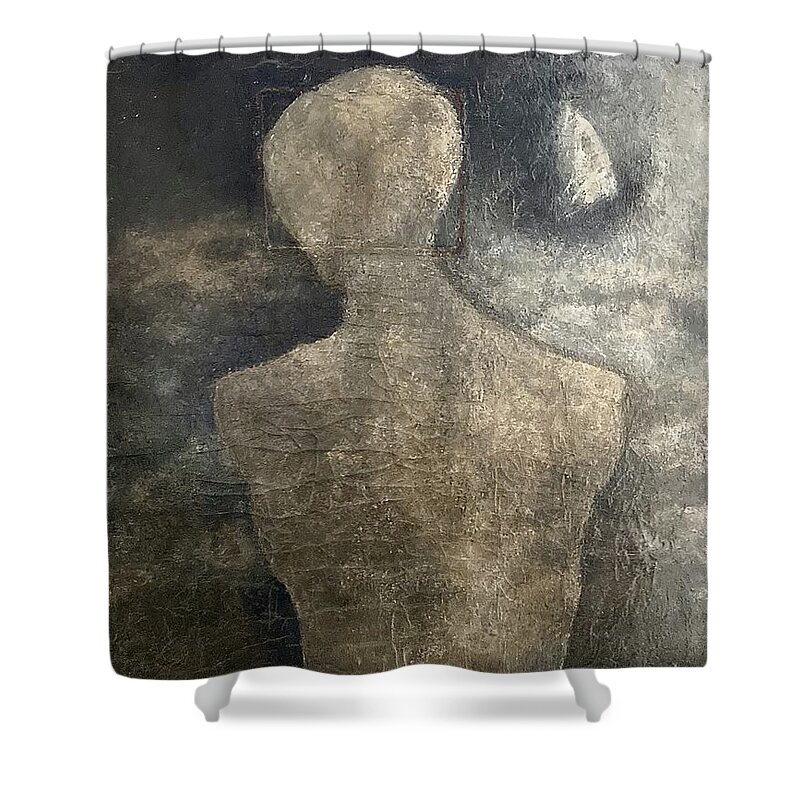 Surreal Shower Curtain featuring the painting Man and Moon by David Euler