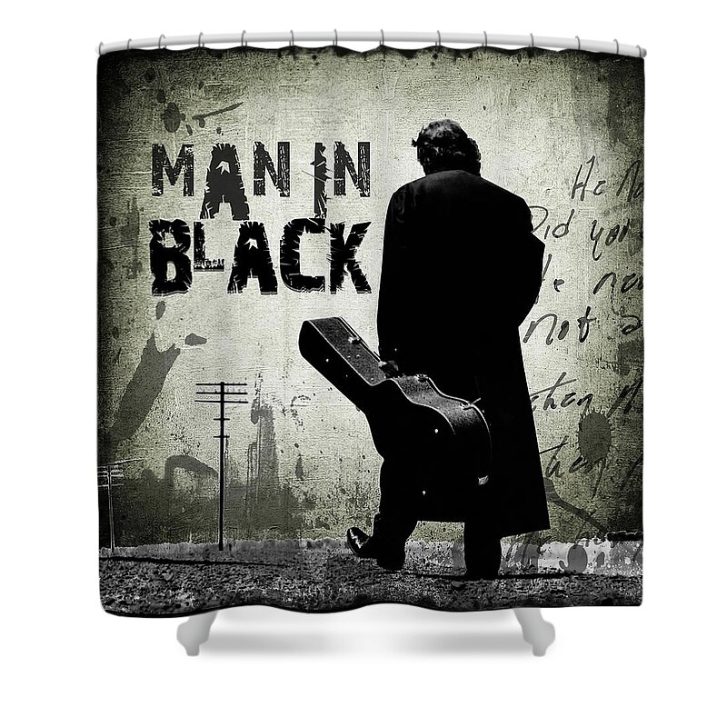 Johnny Cash Shower Curtain featuring the drawing Man In Black Johnny Cash by Unknown Artist