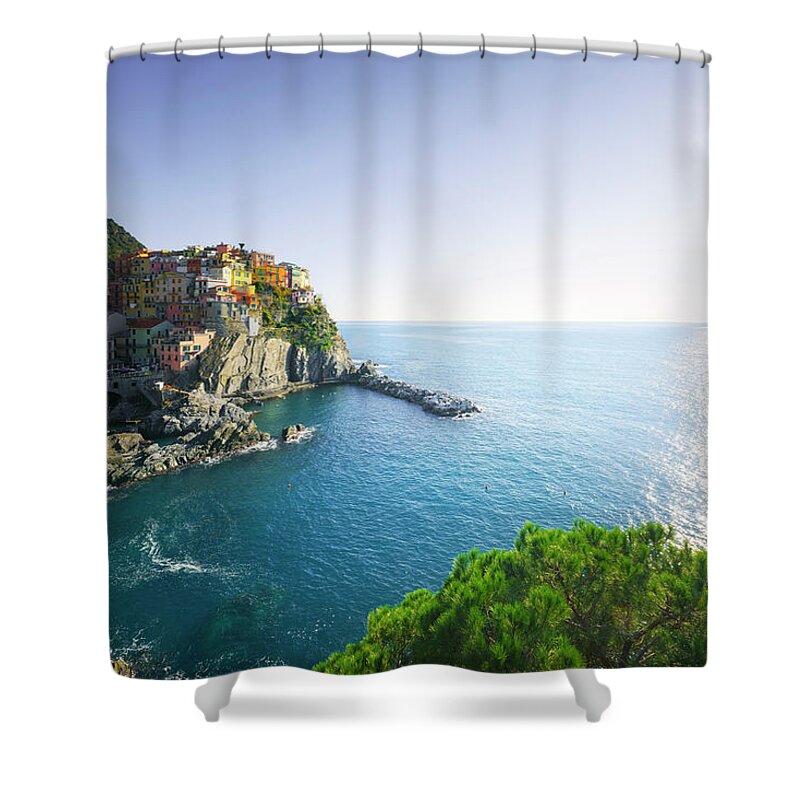 Manarola Shower Curtain featuring the photograph Manarola on a clear day. Cinque Terre, Italy by Stefano Orazzini