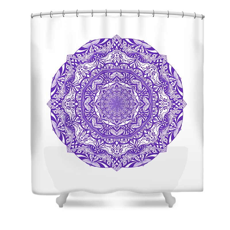 Mandalas Shower Curtain featuring the digital art Mandala of Purple Pleasures by Angie Tirado