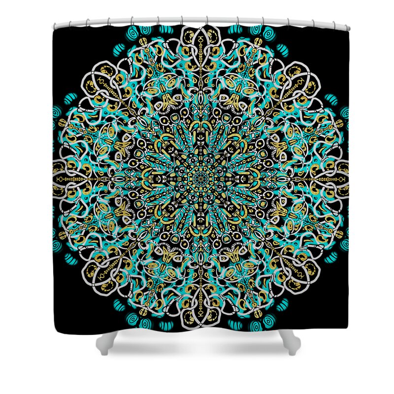Mandala Shower Curtain featuring the mixed media Mandala Teal by Eileen Backman