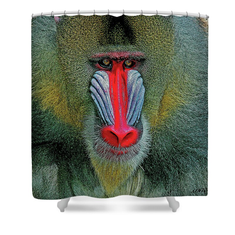 Baboon Shower Curtain featuring the digital art MANDRILL BABOON cps by Larry Linton