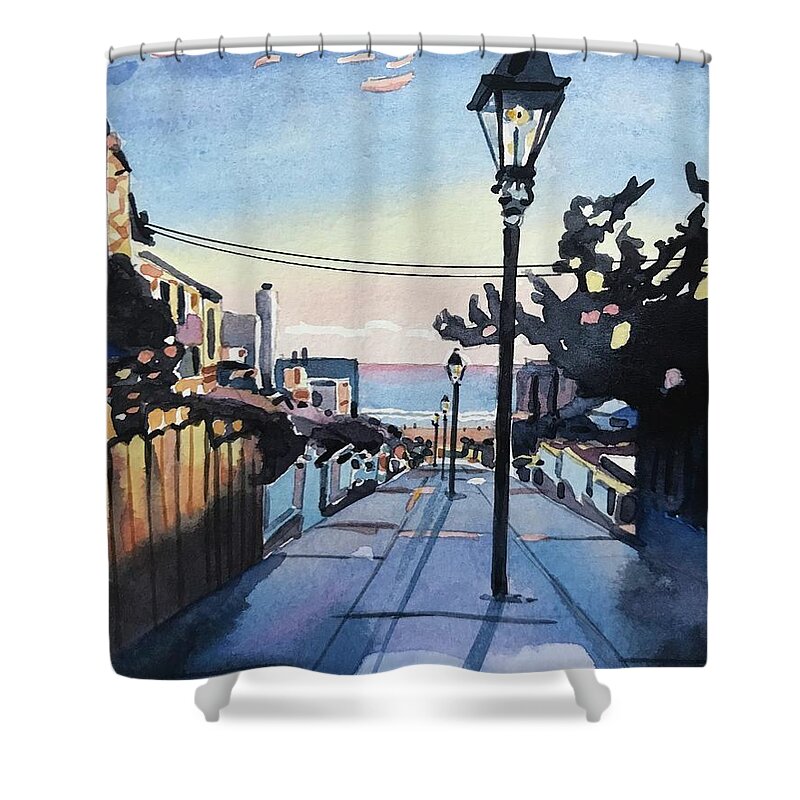 Manhattan Beach Shower Curtain featuring the painting Manhattan Beach #32 by Luisa Millicent