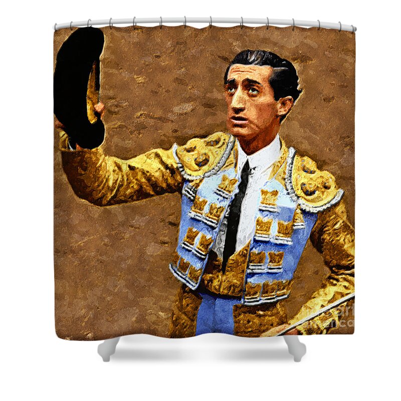 Spanish Shower Curtain featuring the digital art Manolete by Marisol VB