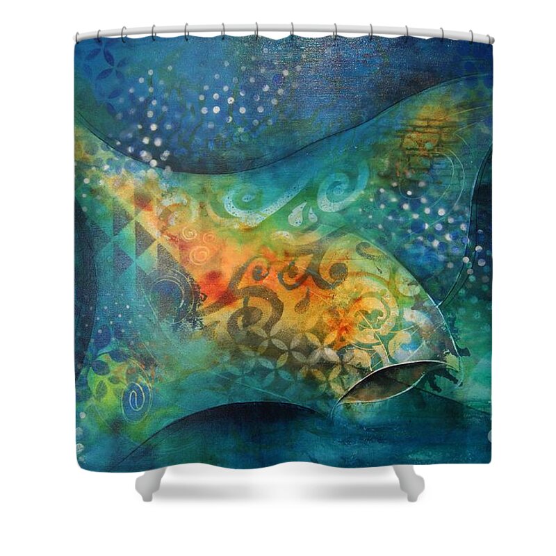 Manta Shower Curtain featuring the painting Manta Ray by Reina Cottier