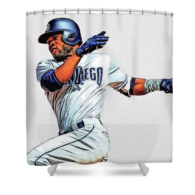 Manuel Margot - Of - Tampa Bay Rays Shower Curtain featuring the digital art Manuel Margot - OF - Tampa Bay Rays by Bob Smerecki
