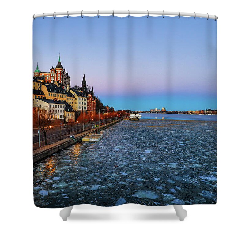 Architecture Shower Curtain featuring the photograph Marieberg Stockholm by Alexander Farnsworth