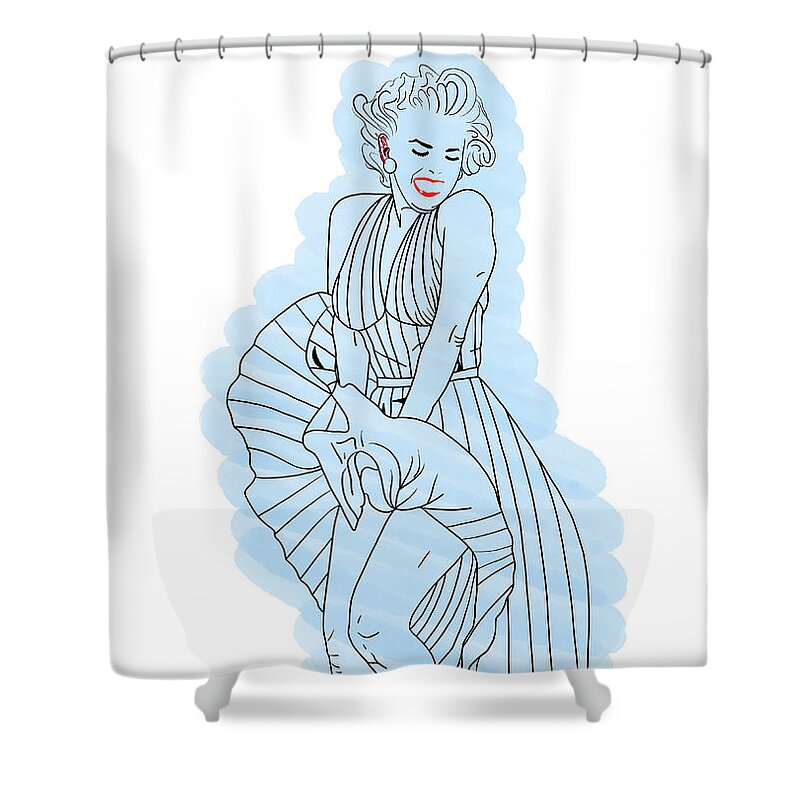 Marilyn Monroe Shower Curtain featuring the digital art Marilyn Monroe Aqua Blue by Marisol VB