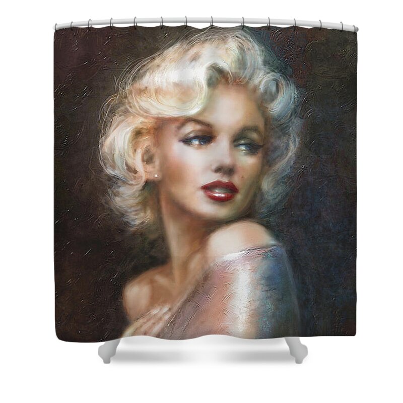 Theo Danella Shower Curtain featuring the painting Marilyn WW soft by Theo Danella