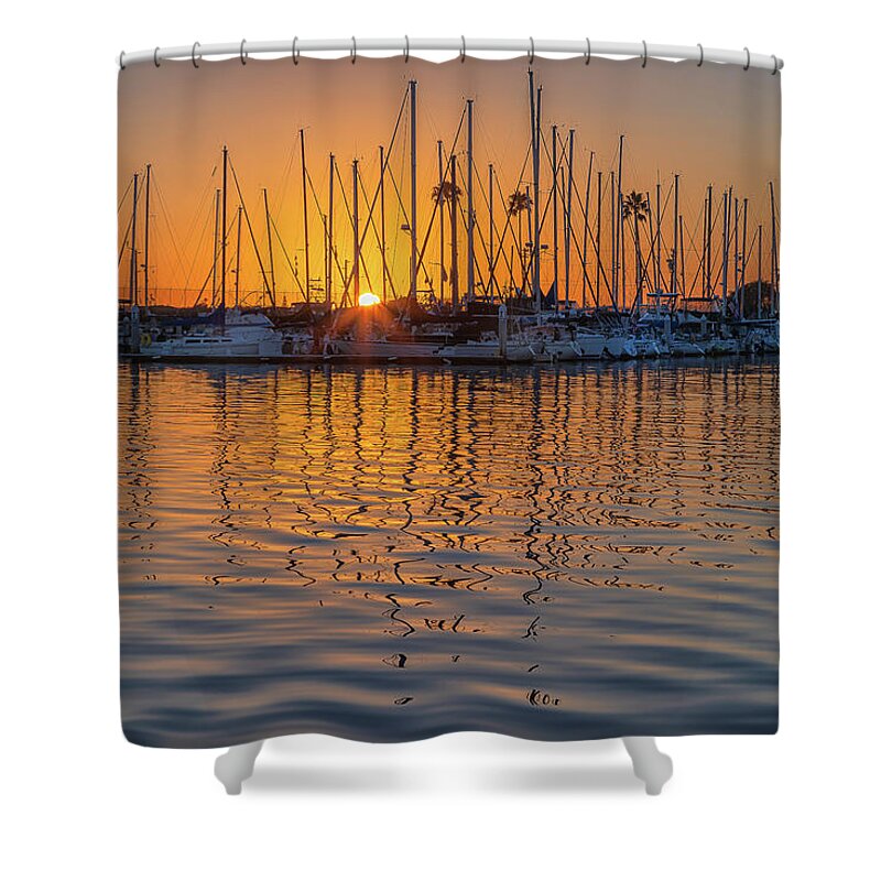 Sunset Shower Curtain featuring the photograph Marina at Sunset by Alison Frank