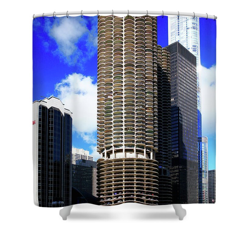 Architecture Shower Curtain featuring the photograph Marina City Corncob Tower by Patrick Malon