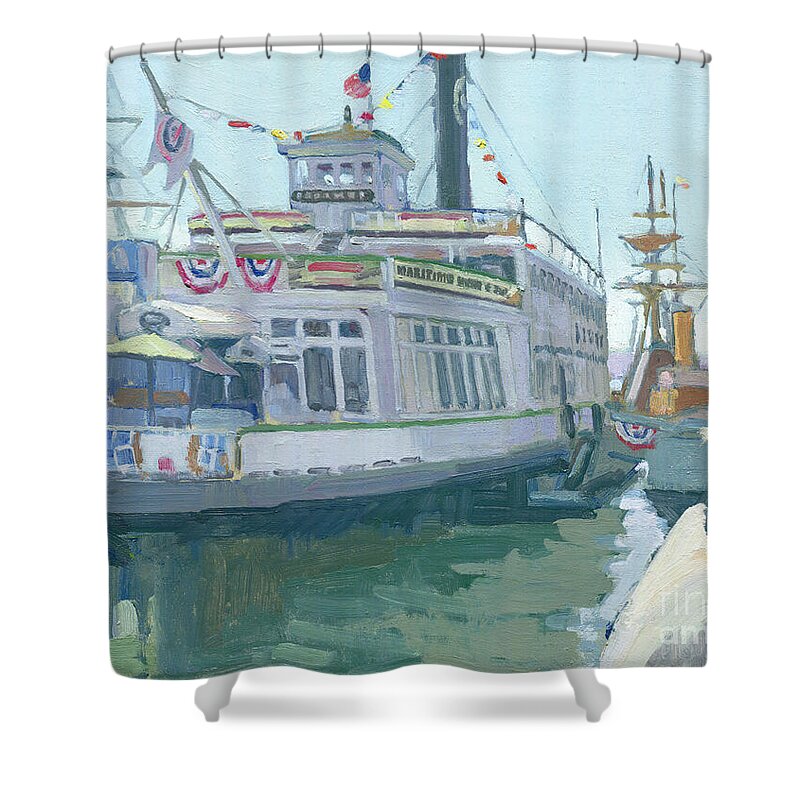 Steam Ferry Berkeley Shower Curtain featuring the painting The Berkeley, Maritime Museum - San Diego, California by Paul Strahm