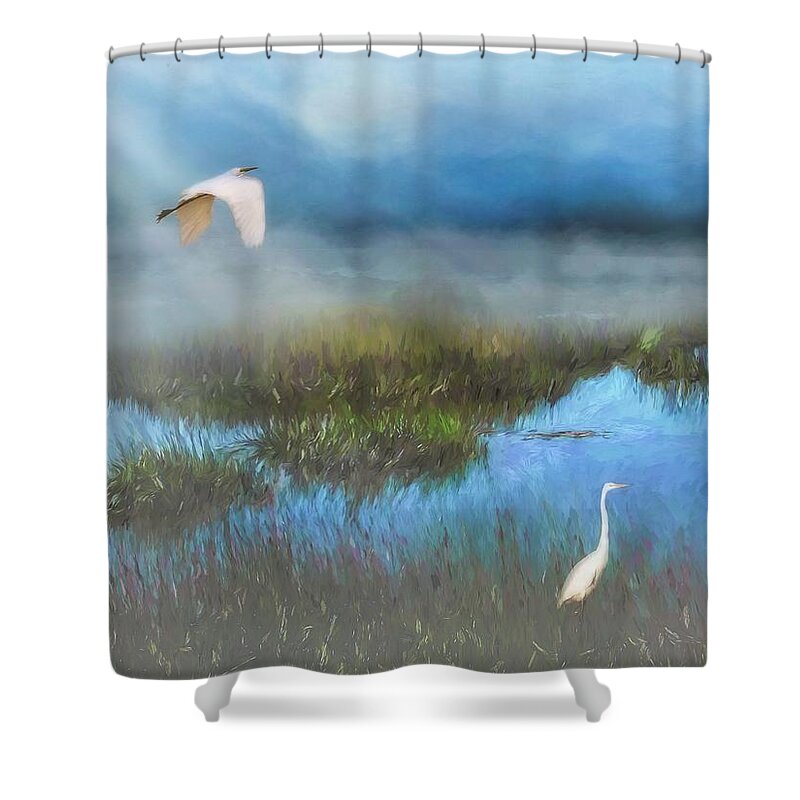 Swamp Shower Curtain featuring the photograph Marsh Mist Cumberland Island, Georgia by Marjorie Whitley